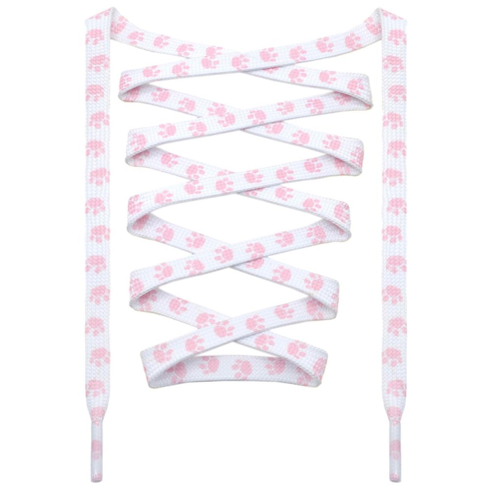 DANHUA Colored Printed Flat Shoelaces: 2 Pair White Pink Feet Patterned Shoe Laces for Sneakers 39 inch