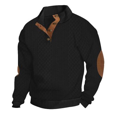 4Xlt Men's Corduroy Sweater - Big and Tall Long Sleeve Casual Stand Collar Button Neck Lightweight Trendy Shirt (B Black, XX-Large)