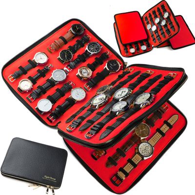 40 Slots Big Case Bag Watch Band Storage Strap Organizer Double Layer, Watch and Straps Collection for Apple Watch Band Organizer Jewelry Box Garmin Fitbit Samsung Galaxy Smart Watch Holder Men Ladies