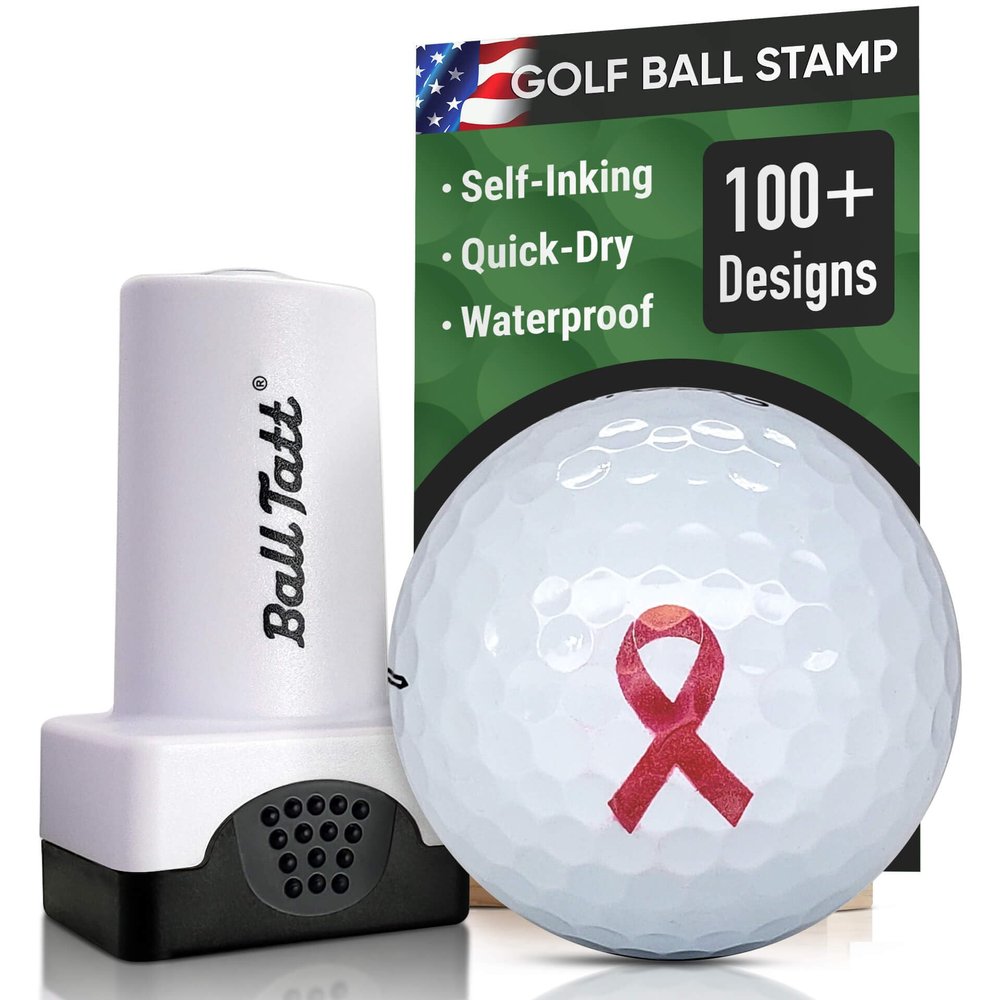 Ball Tatt - Breast Cancer Golf Ball Stamp, Golf Ball Stamper, Self-Inking Golf Ball Stamp Markers, Reusable Golf Ball Marking Tool to Identify Golf Balls, Golfer Gift Golfing Accessories