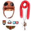 Kyson Kids Aviator Costume Leather Aviator Hat With Goggles White Scarf Brooch for Boys Girls Halloween Aviation Theme Party (Set B) view 1