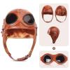 Kyson Kids Aviator Costume Leather Aviator Hat With Goggles White Scarf Brooch for Boys Girls Halloween Aviation Theme Party (Set B) view 2
