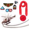 Kyson Kids Aviator Costume Leather Aviator Hat With Goggles White Scarf Brooch for Boys Girls Halloween Aviation Theme Party (Set B) view 4