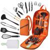 Hozzen Camping Cooking Utensil Set - Car Camping Essentials Cooking Gear for Outdoor Kitchen Grilling, Stainless Steel & Silicone Ideal Gift for RV Tent Camper, Picnics, BBQs view 1