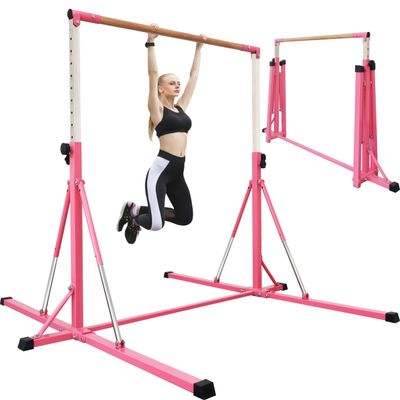 FC FUNCHEER Gymnastics Bar for Kids Ages 3-15, 35" to 60" Adjustable Height, 4FT Wide Base - Professional Kip Bar with 360 Stability & Fiberglass Crossbar, Easy Fold&Solid Design for Home Training