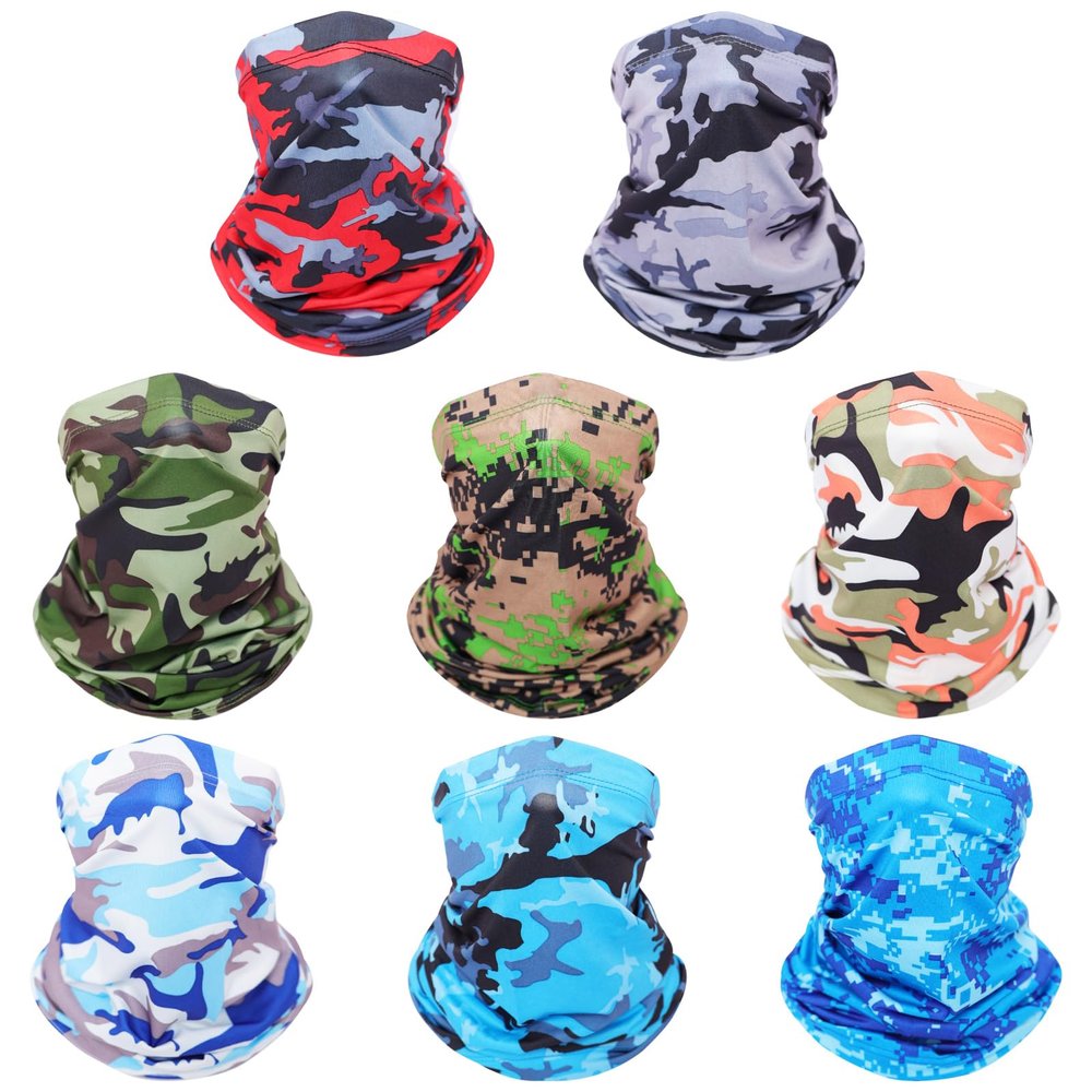 Gvhntk 8 Pack Camo Neck Gaiter Balaclava Gator Bandana Face Mask Cooling UV Protection Face Cover Neck Scarf for Men Women
