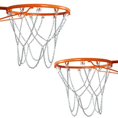 Galvanized Steel Basketball Nets with 12 Hooks for Indoor Outdoor Most Standard Hoops Courts, Heavy Duty 2Pcs Metal Chain Net Replacements