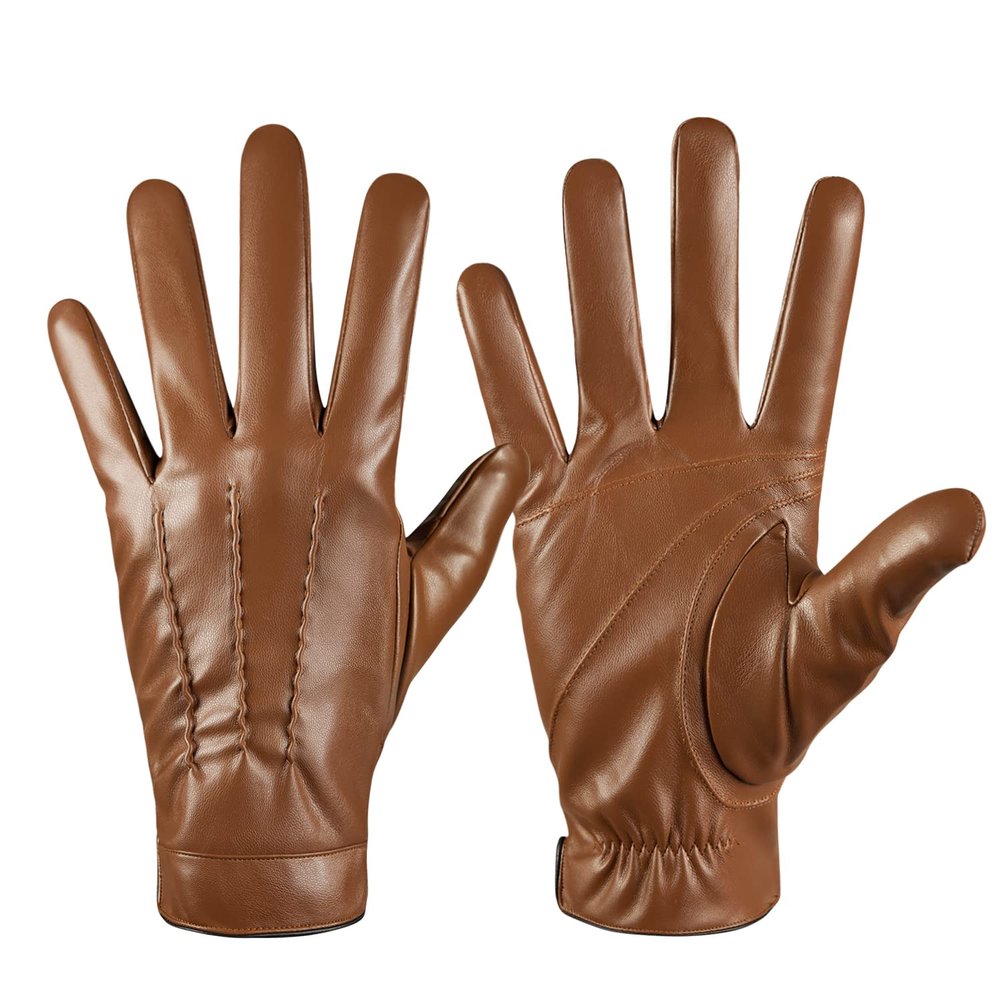 QUKOPSE Winter Leather Gloves for Men,Touchscreen Snow Driving Gloves with Cashmere Lining for Motorcycle Driving Riding