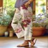 Akivide Women Casual Floral Print Linen Pant Summer Boho High Elastic Waist Straight Wide Leg Pant Plus Size Loose Beach Lounge Capri Tapered Trouser with Pocket, Small view 2
