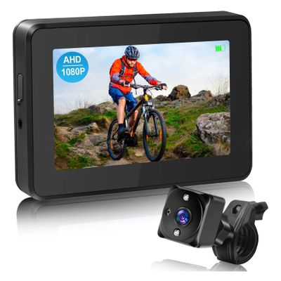 BEUDUOQI Bike Mirror, Bike Mirror Handlebar Mount Camera 1080P AHD Rechargeable with 4.3" Screen, 130 Wide Angle Taillight Bicycle Camera 360 Adjustable,Bike Accessories for Most Bikes