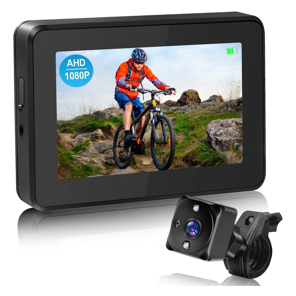 BEUDUOQI Bike Mirror, Bike Mirror Handlebar Mount Camera 1080P AHD Rechargeable with 4.3" Screen, 130 Wide Angle Taillight Bicycle Camera 360 Adjustable,Bike Accessories for Most Bikes