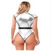 JEATHA Women's Shiny Metallic Space Cadet Galaxy Future Soldier Bodysuit Halloween Costume Silver X-Large view 4