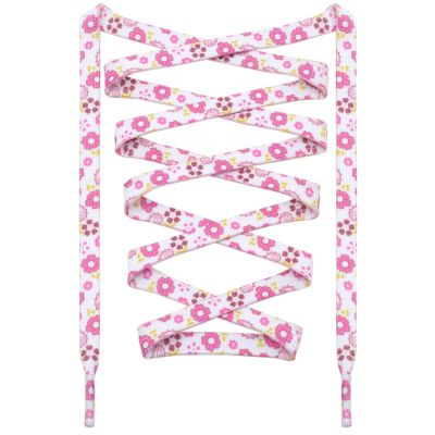 DANHUA Colored Printed Flat Shoelaces: 2 Pair White Pink Patterned Shoe Laces for Sneakers 39 inch