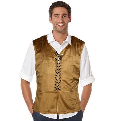 LUMINFLY Medieval Renaissance Waistcoat For Adult Men, 6 Sizes Optional, Vampire Gothic Pirate Vest Costume, Mens Vintage Lace-Up Brown Suede Steampunk Outfit For Halloween Cosplay
