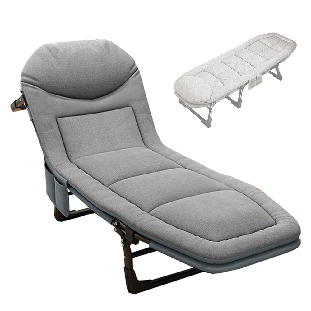 Portable Folding Camping Cot, Adjustable 6-Position Adults Reclining Folding Chaise, Outdoor Patio Folding Lounge Chair Sleeping Cots Bed, Perfect for Camping, Pool, Beach, Patio Durable