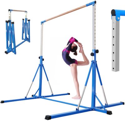 FC FUNCHEER Gymnastics Bar for Kids Ages 3-15, 35" to 60" Adjustable Height, 4FT Wide Base - Professional Kip Bar with 360 Stability & Fiberglass Crossbar, Easy Fold&Solid Design for Home Training