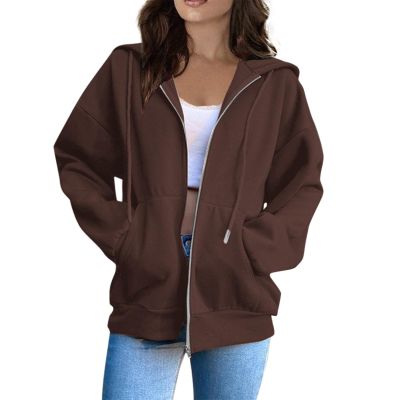 Light Jackets for Women Casual Fall Zipper Hoodies for Women Womens Zip Up Hoodie with Pockets Long Sleeve Fashion Fall Oversized Sweatshirts Casual Drawstring Jacket Small Coffee