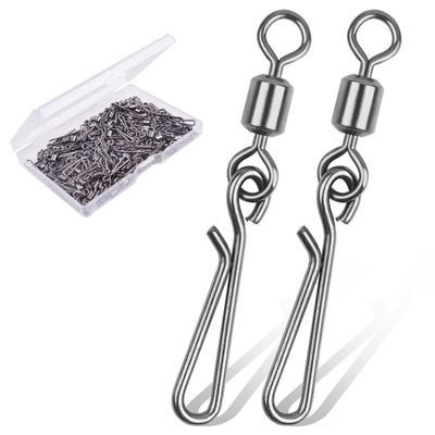 100Pcs Fishing Rolling Barrel Swivel with Hanging Snap, Stainless Steel Quick Clips High Speed Snap Connector for Freshwater Saltwater Fishing Trolling Fishing (4#)