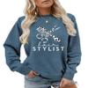 Hair Stylist Leopard Sweatshirt, Hairstylist Comb Scissors Shirt Womens Casual Beautician Hairdresser Pullover Tops view 1