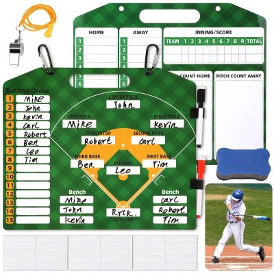 Accessories for Coaching Softball and Baseball, Whistle, Eraser, Markers, 2 Carabiners, 30 Lineup Cards, Adsorbed Board with Lineup for Baseball Dugout, Set Board Lineup Baseball