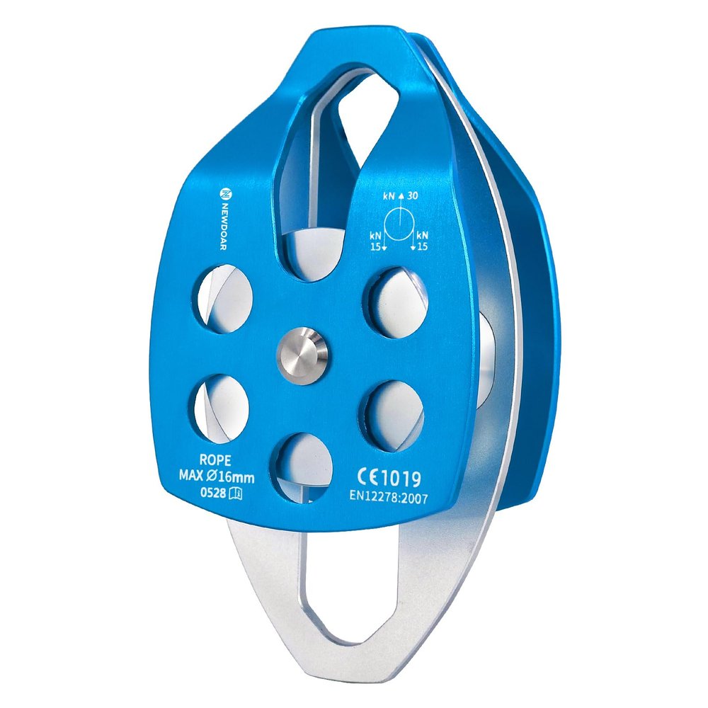 NewDoar 30 KN CE Certified Large Rescue Pulley Double Sheave with Swing Plate for Outdoor Mountaineering Rock Climbing Rescue(Blue 1pcs)