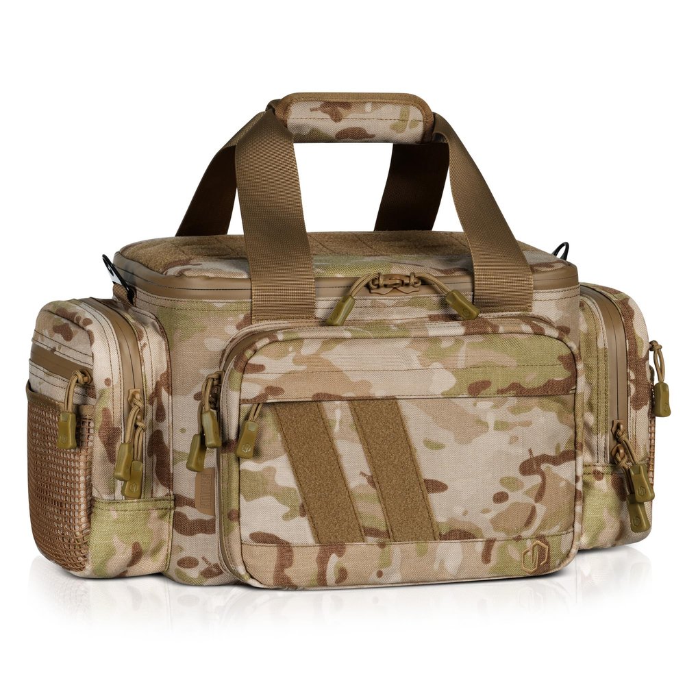 Savior Equipment Specialist Series Tactical Triple Pistol Shooting Range Hunting Duffle Bag Gun Carrying Case, Rigid Compartment Frame, Lockable Zippers (MultiCam Arid, 18" x 9" x 12" Range Bag)