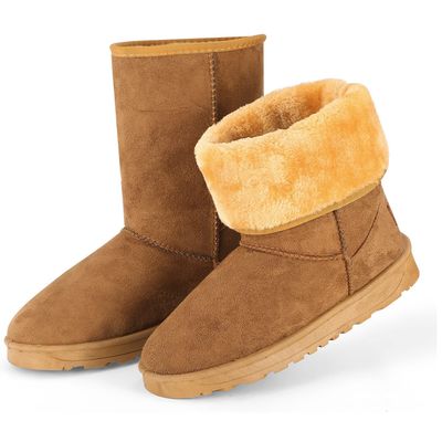 iMounTEK Winter Boots for Women Faux Suede Water Resistant Snow Boots Mid Calf Boots Ankle Boots Women's Winter Snow Boots with Warm Fur Lined Comfort Short Booties