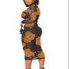 Women Sexy See Through Sheer Mesh Long Sleeve Floral Midi Cover Up Dress Crop Tank Tops Shorts 3 Piece Outfits Set Orange XL view 2