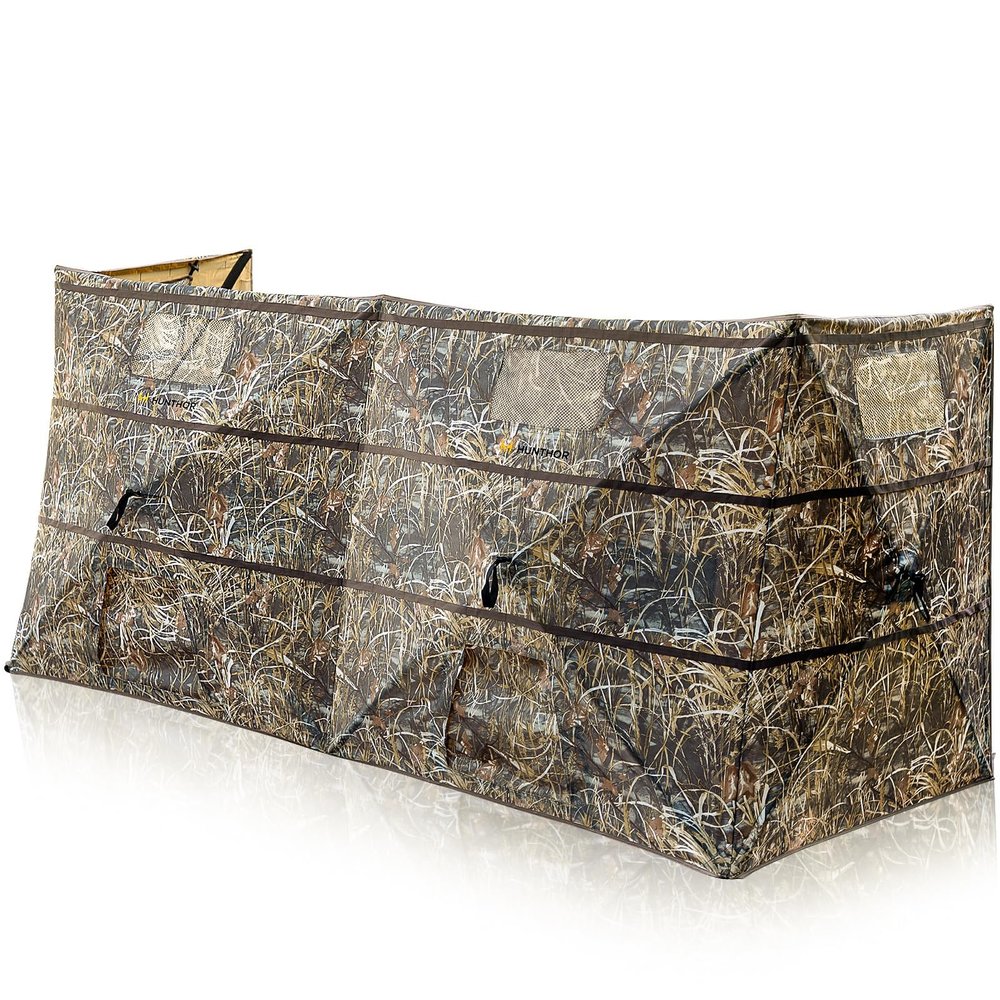 Hunthor 4 Panel Duck Blind Hunting Tent with Dog Door, Pop-Up Waterfowl Blind for 3-4 People, Durable Field Duck Dove Bush Hunting Tent with Carry Bag (Camo)