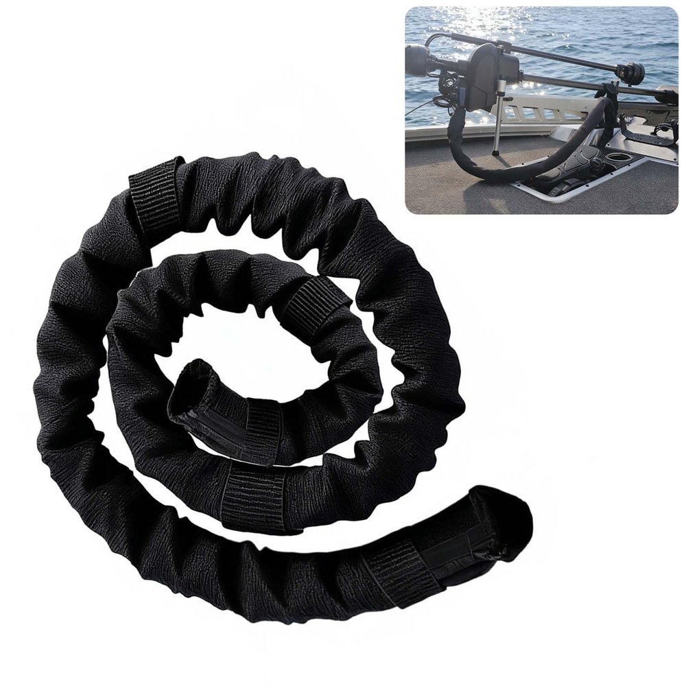 Black 48 Inch Trolling Motor Cable Sleeve, Zippered Cable Sleeve & Outboard Motor Sleeve for Trolling Motor Wire Protection & Management, Fits for Minn Kota MotorGuide Mercury Yamaha