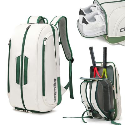 CCGTIOR Multi-Use Beach Tennis Bag For Sport Convertible Padel Backpack - Laptop Sleeve, Ball Sleeve, Fence Hook, Easy Access,Shoe Compartment (White)