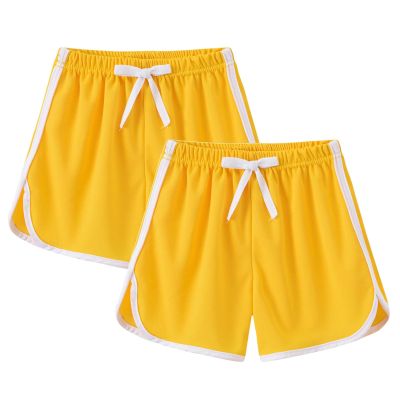2 Pack Toddler Girls Soccer Basketball Shorts Little Kids Solid Color Athletic Volleyball Sports (Yellow, 18-24 Months)