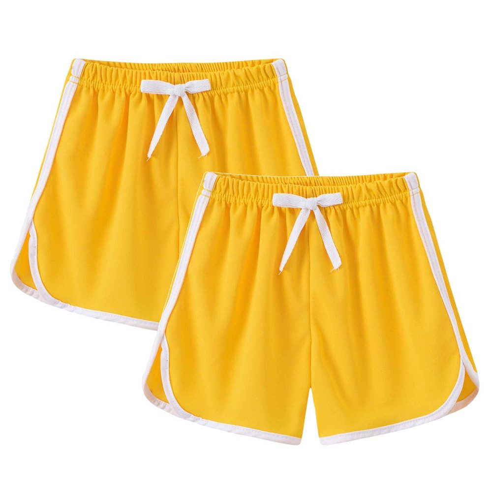 2 Pack Toddler Girls Soccer Basketball Shorts Little Kids Solid Color Athletic Volleyball Sports (Yellow, 18-24 Months)