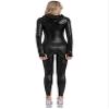 Kaerm Womens One Piece Fish Scales Print Mermaid Costume Long Sleeve Full Body Hooded Unitard Black Small view 2