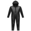 Kaerm Womens One Piece Fish Scales Print Mermaid Costume Long Sleeve Full Body Hooded Unitard Black Small view 3