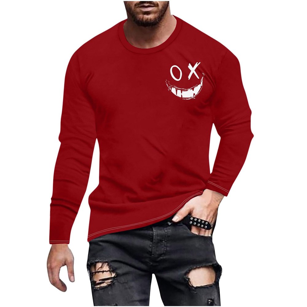 Mens Long Sleeve Tee Shirts Casual Stylish Crewneck T-Shirt Fashion Graphic Tee Shirts Outdoor Fashion Workout Tops men's t-shirts Red 3X