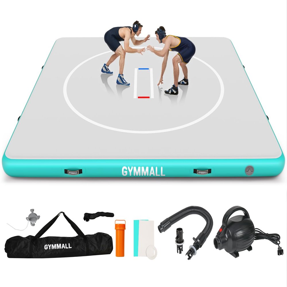 GYMMALL Wrestling Mat Inflatable 10'x10', Foldable 4" Thick for Home Outdoor Indoor, Waterproof PVC Mat for Jiu Jitsu, Gymnastics, Water Yoga, PE Training, BJJ, MMA, Martial Art, Grappling, Judo, Boxing