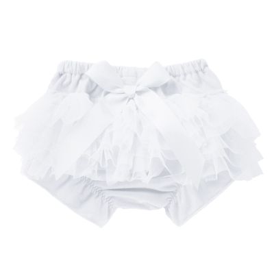 Baby Girls'Tutu Bloomers Newborn Toddler Cotton Tulle Ruffle iaper Covers with Bow Newborn Cute (White, 3-6 Months)