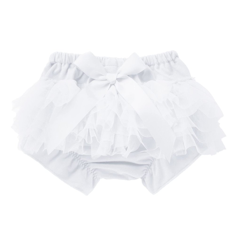 Baby Girls'Tutu Bloomers Newborn Toddler Cotton Tulle Ruffle iaper Covers with Bow Newborn Cute (White, 3-6 Months)