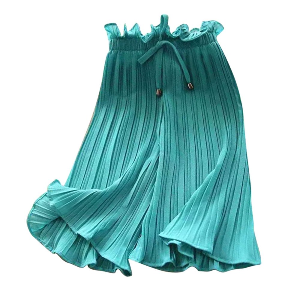 Girl's Flowy Wide Leg Pants Loose High Casual Solid Pants with Belt for Kid Toddler Elastic Waist (Green, 6-7 Years)