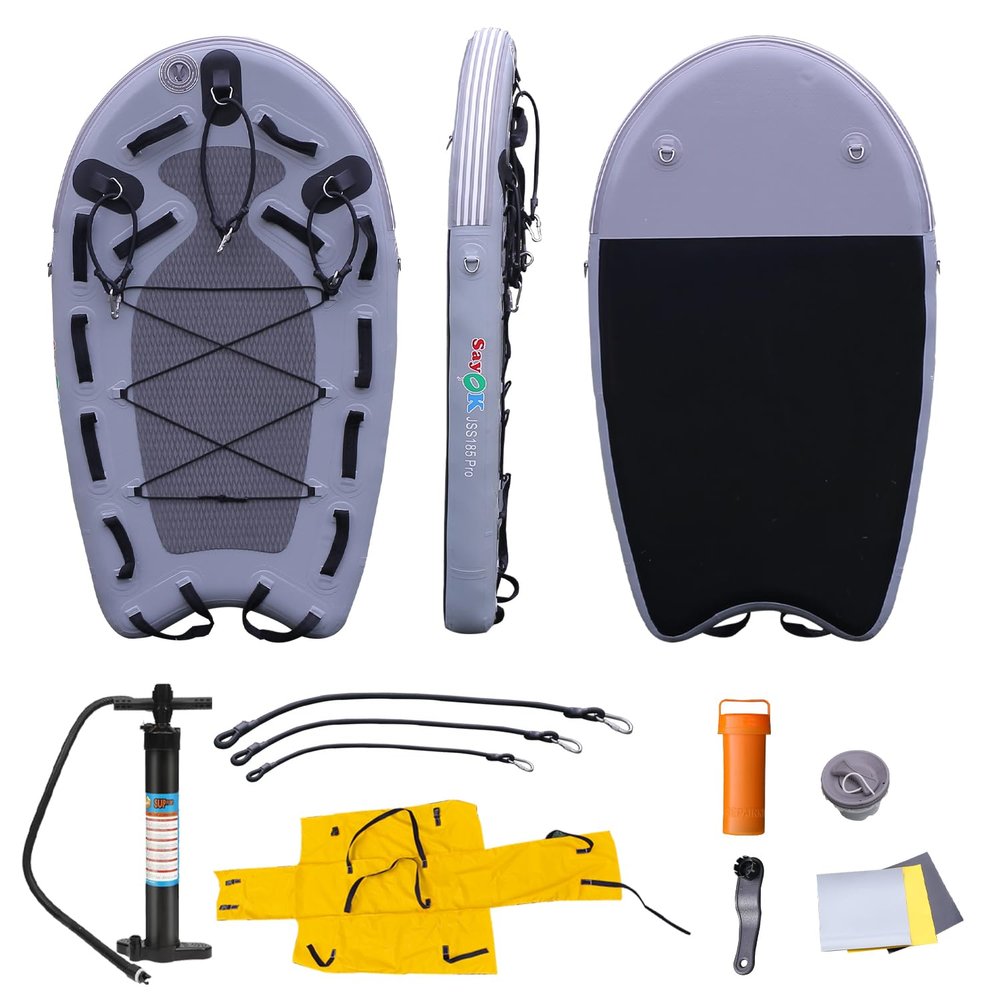 SAYOK Large Inflatable Rescue Sled Inflatable Bodyboard Water Floating Mat Inflatable Jet Ski Sled Rescue Board for Professional Emergency Rescue by Lifeguards, Fire & Rescue, Big Wave Surfing, Gray