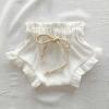 Newborn Baby Girl Knit Ribbed Shorts Infant Bloomers Solid Color Drawstring Ruffled Short Summer (Khaki, 18-24 Months) view 2