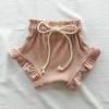 Newborn Baby Girl Knit Ribbed Shorts Infant Bloomers Solid Color Drawstring Ruffled Short Summer (Khaki, 18-24 Months) view 3