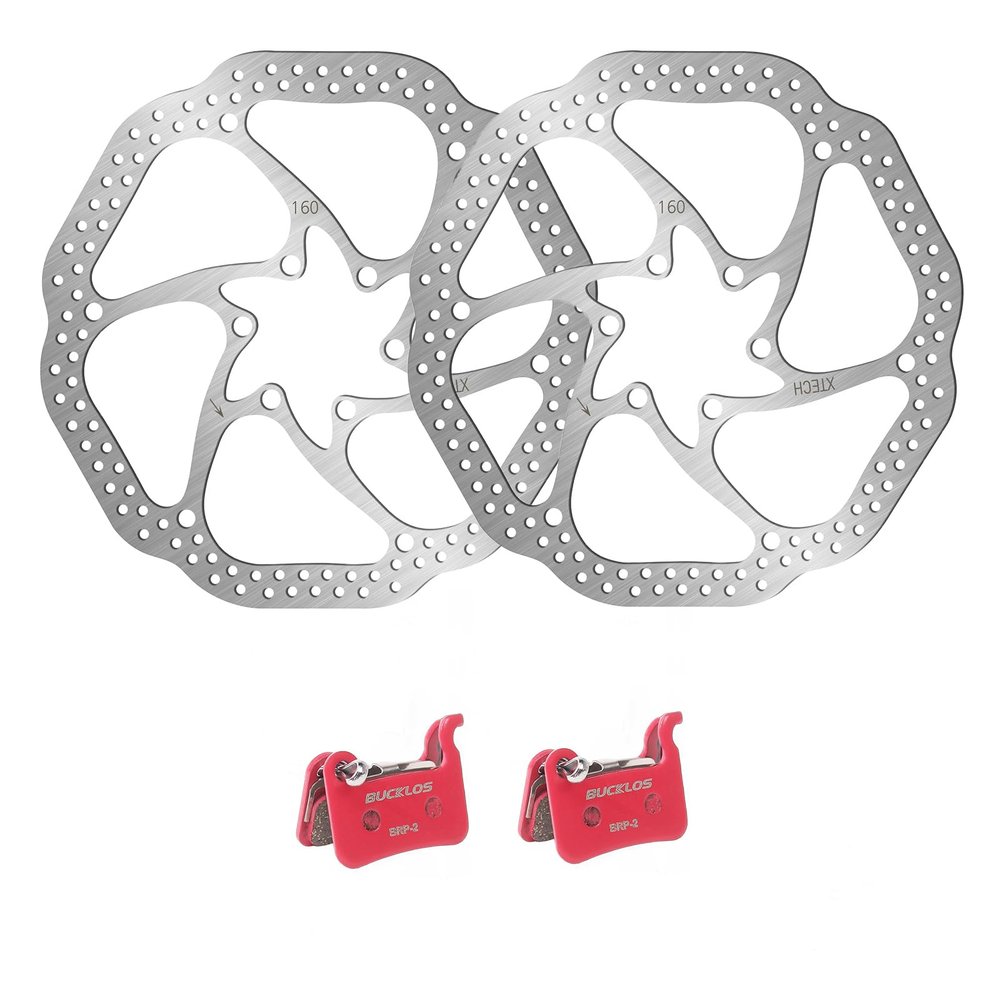 BUCKLOS 2 Pairs Multi Metallic Bike Disc Brake Pads - Bicycle Disk Brake Pads for Zoom/Shimano Deore XT XTR LX SLX Hone Alfine Saint and 160mm MTB Disc Brake Rotor with 6 Bolts