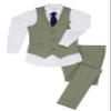 Boys 3 Pieces Suits Slim Fit Kids Linen Outfits Vest Pants Tie Sets Beach Wedding Green Formal Dresswear for Boy Size 6 view 1