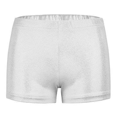 Girls Team Basic High Waist Metallic Dance Short Gym Athletic Sequin Shorts Tumbling Bottoms Quick (Silver, 3-4 Years)