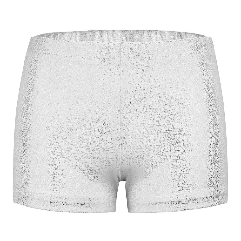 Girls Team Basic High Waist Metallic Dance Short Gym Athletic Sequin Shorts Tumbling Bottoms Quick (Silver, 3-4 Years)