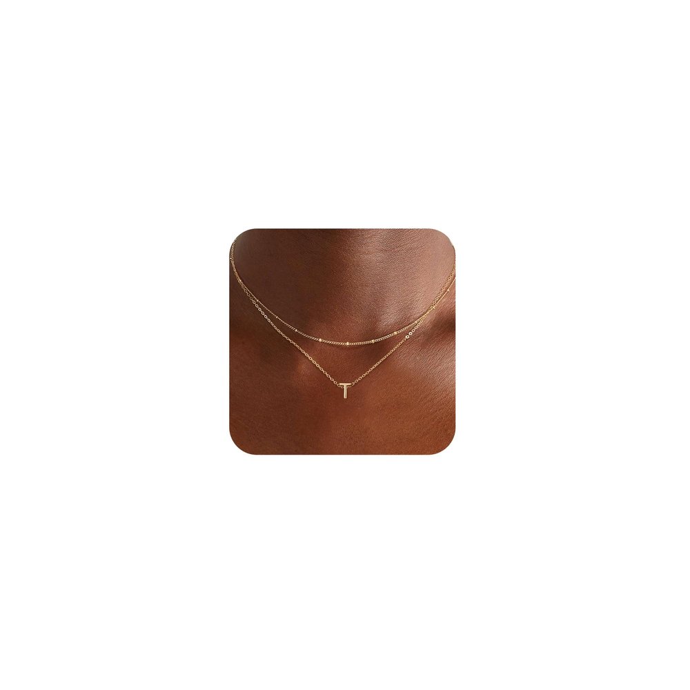 LEXODY Gold Initial Necklaces for Women, 14k Gold Plated Round Letter A-Z Pendant Necklace Trendy Capital Monogram Necklace Dainty Name Pendant Necklace for Women Jewelry Gifts