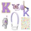 Cup Accessories Set for Stanley Cup 30oz 40oz, Water Bottle Cup Handle Strap Letter Charms Sticker & Butterfly Straw Cover Topper (Purple K) view 1