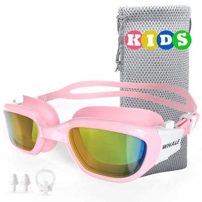 Whale Kids Swim Goggles Wear Comfortable UV400 Antifog Polarized Swimming Goggles Suitable for ages 3-14 (Pink)